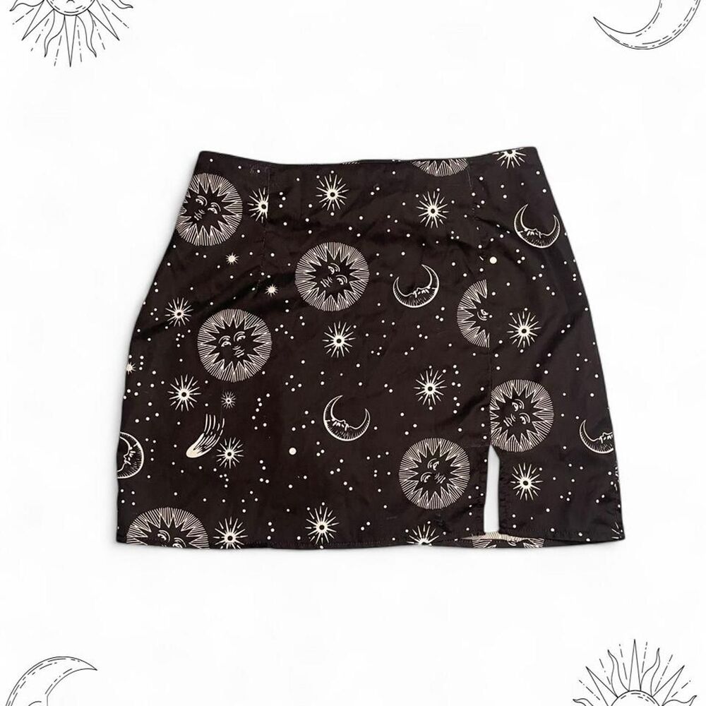 Sun Moon & Stars Celestial Print Slit Mini Skirt